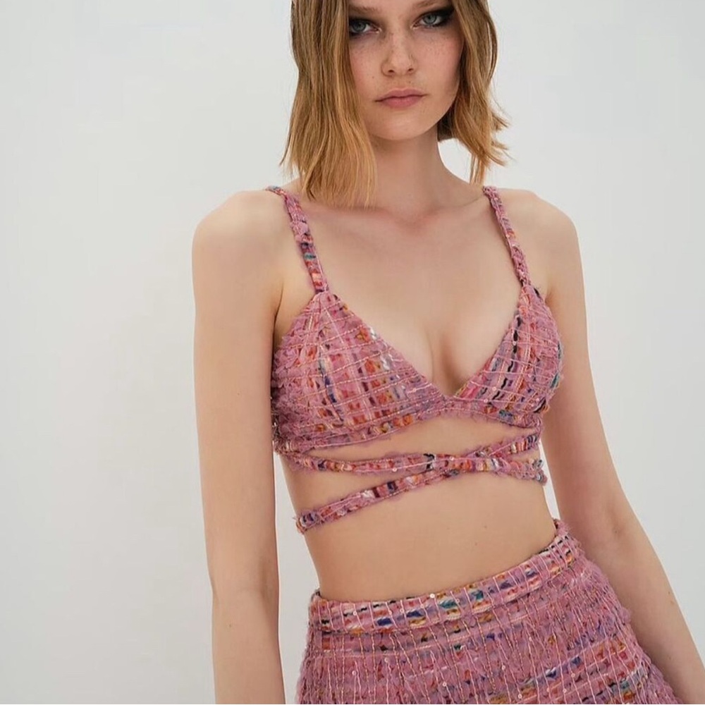 NWT REVOLVE For Love & Lemons Dionne Bra Top Sz Small Dusty Rose Multi